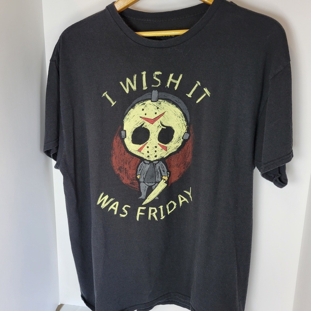 Friday the 13th Jason Voorhees I Wish It Was Friday Black Graphic T-Shirt XL